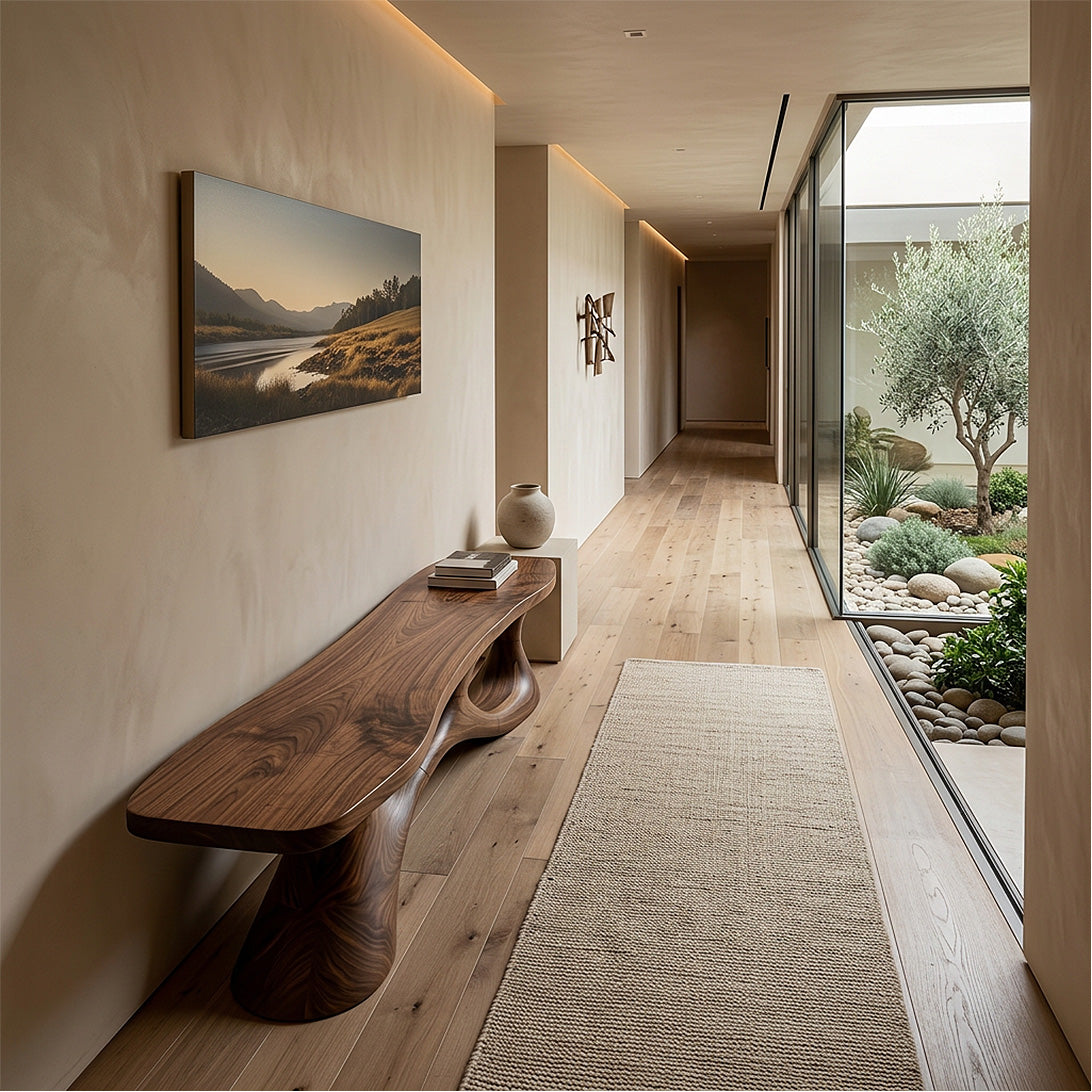 Organic Sculptural Solid Wood Console Table with Modern Curved Base