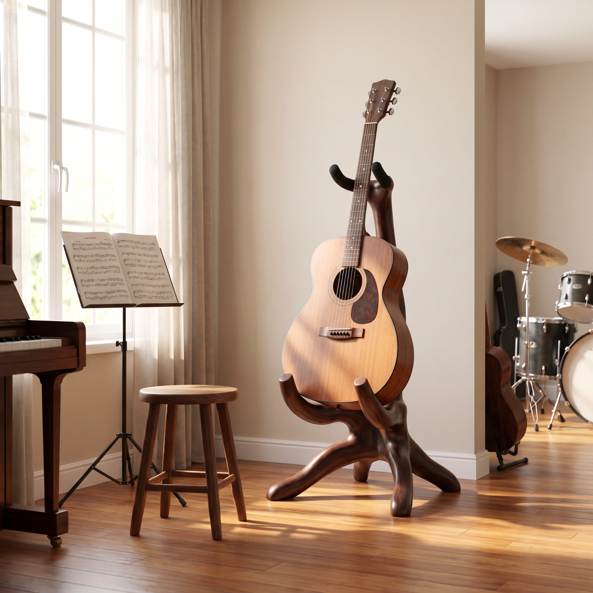 Sculptural Guitar Holder Handmade Wooden Instrument Stand