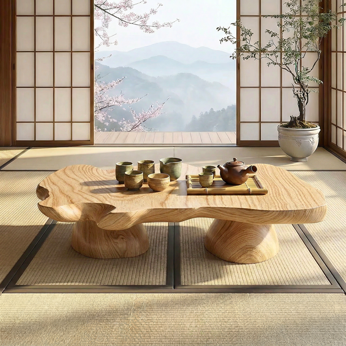 Solid Wood Organic Coffee Table for Japandi and Tea Room Interiors