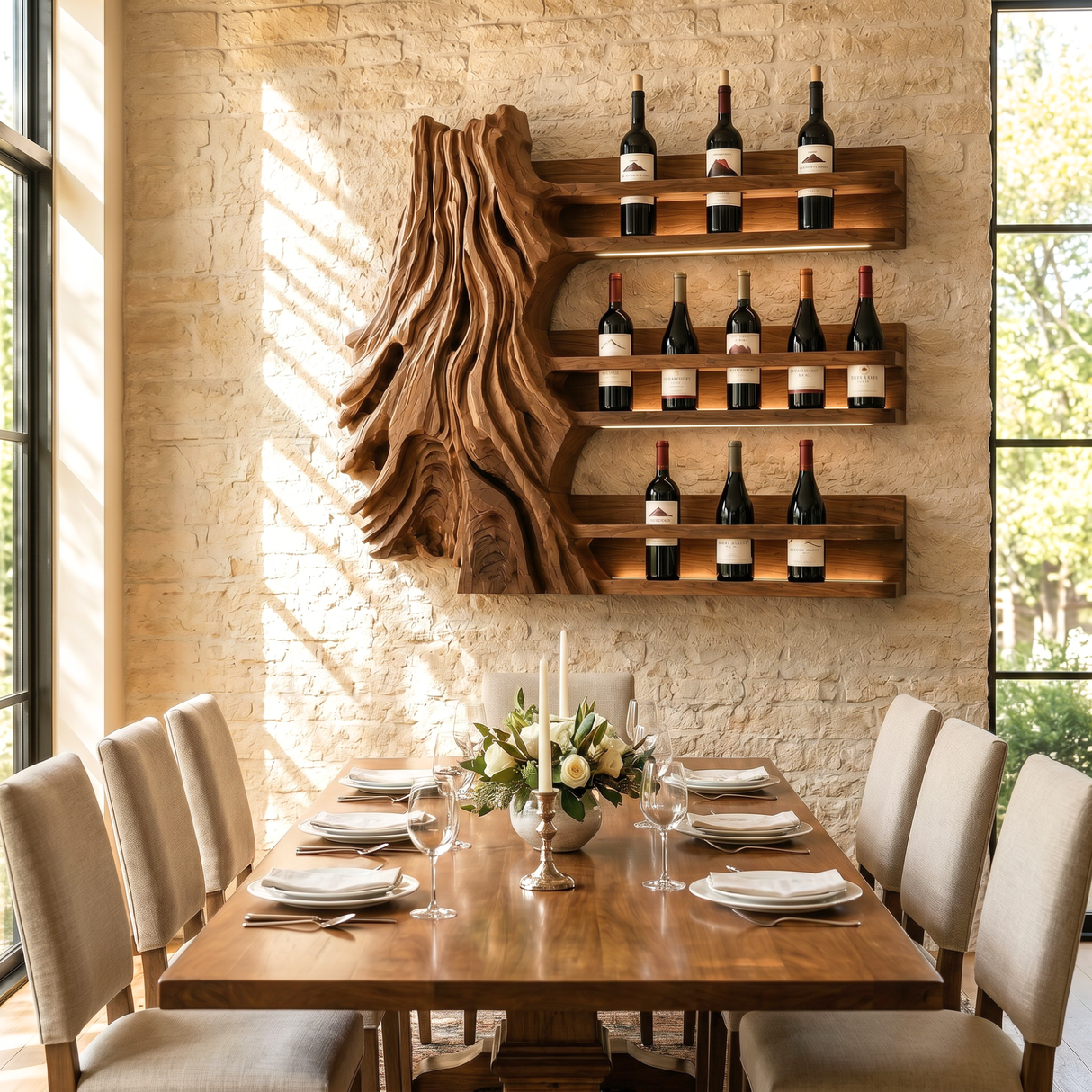 Organic Canyon Solid Wood Wine Rack Wall Shelf
