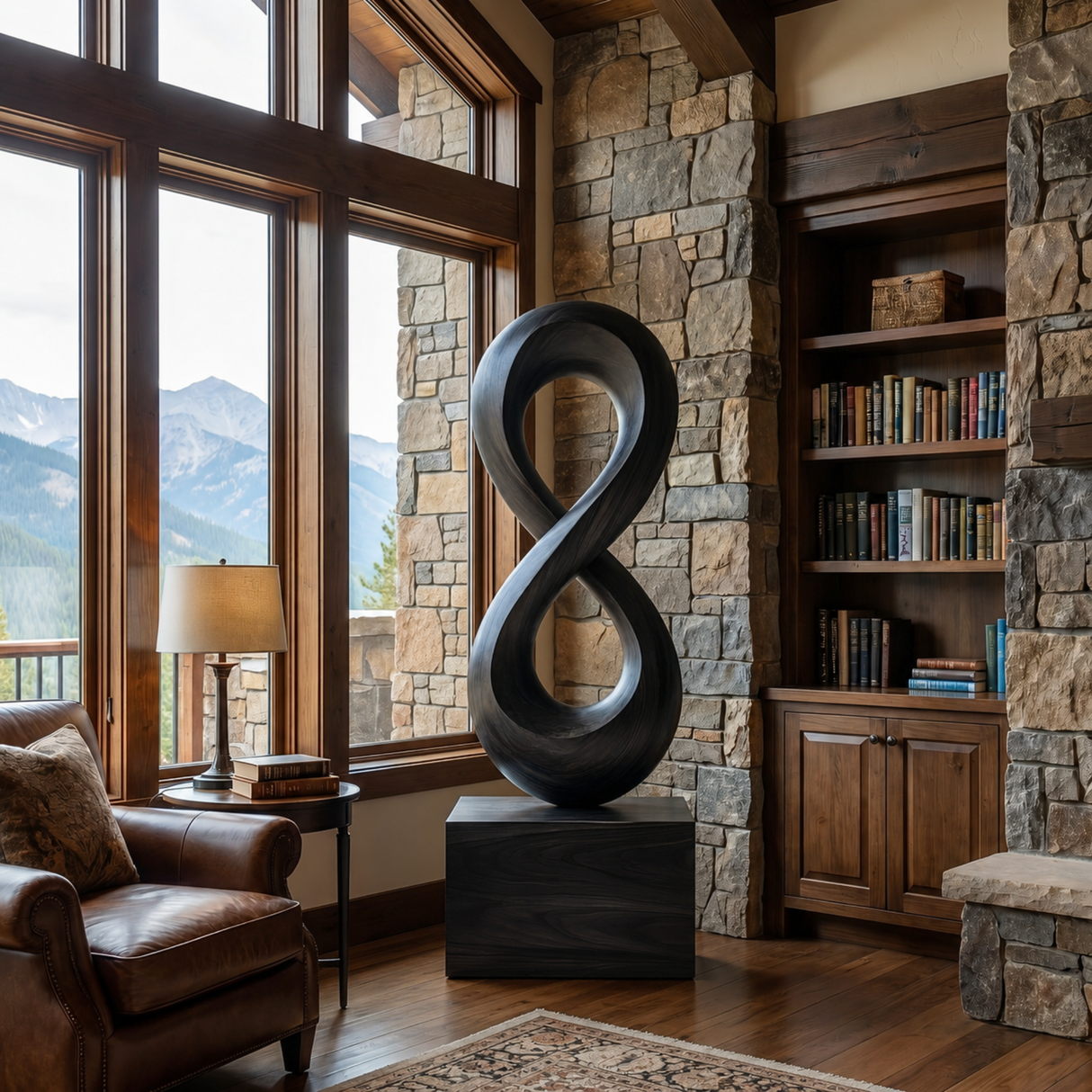 Handcrafted Solid Wood Infinity Loop Sculpture for Modern Entryway Decor