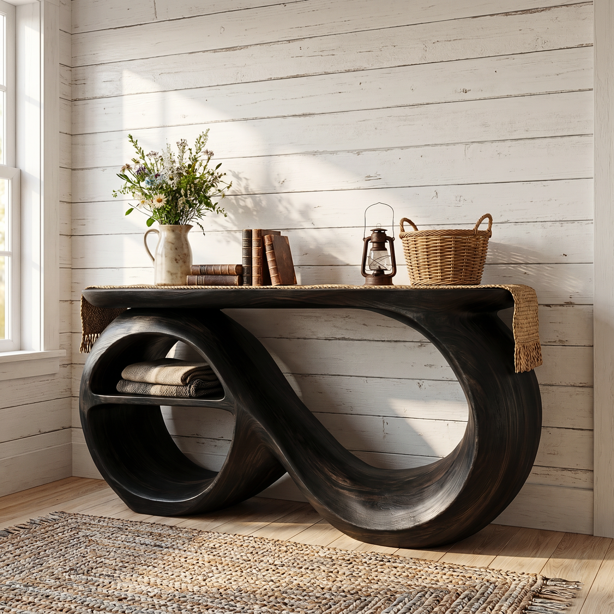 Solid Wood Console Table with Infinity Sculptural Base
