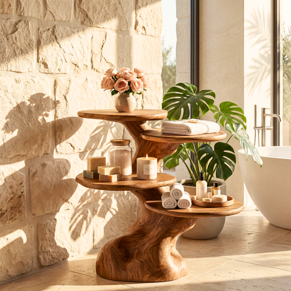 Freeform Tiered Side Table Handmade Sculptural Accent Shelf