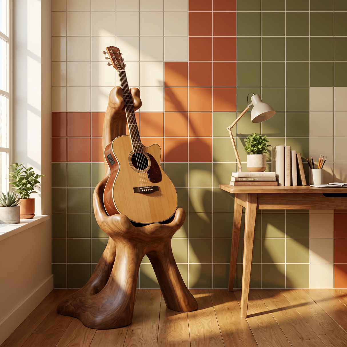 Guardian Guitar Holder Handmade Sculptural Floor Stand