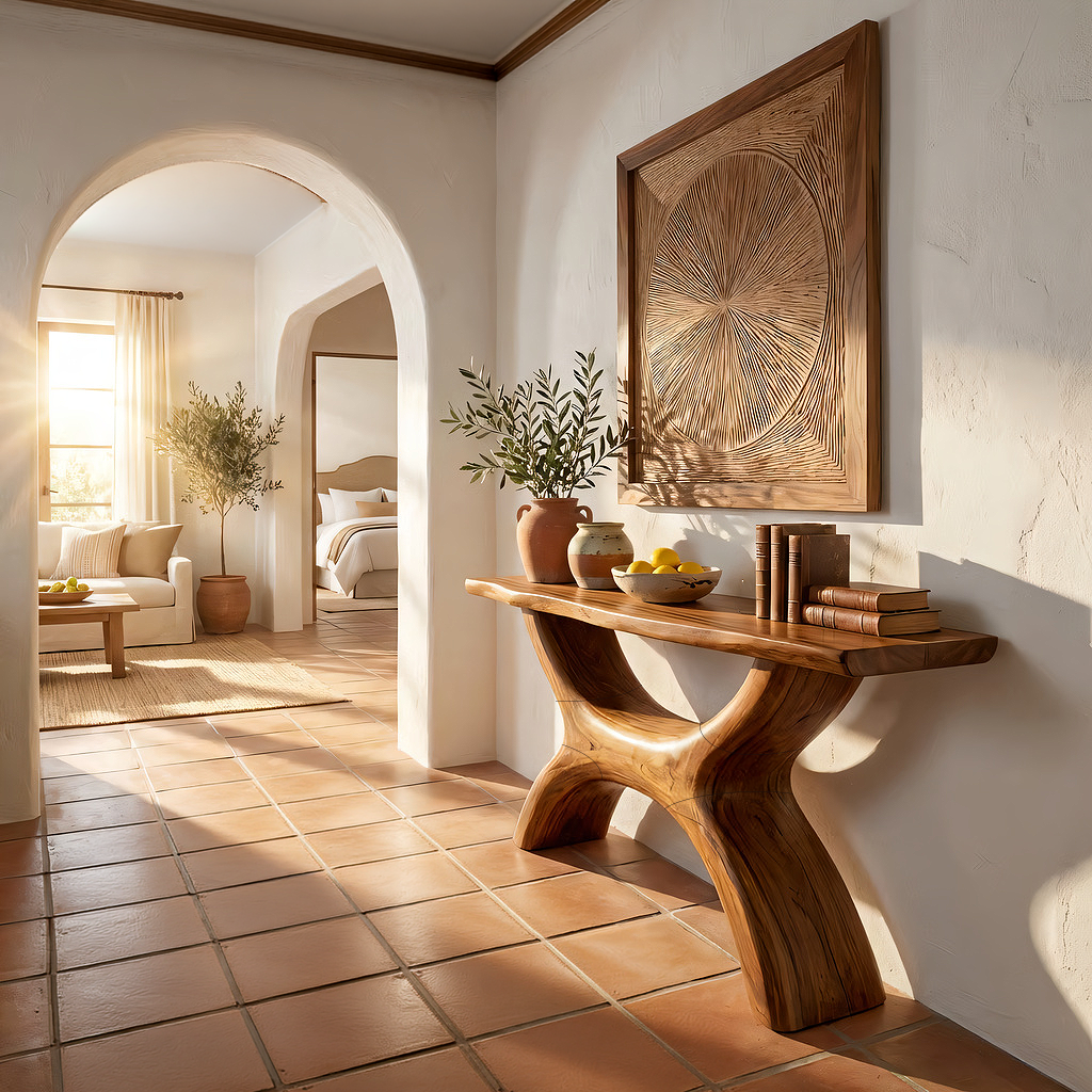 Solid Wood Sculptural Console Table for Organic Modern Entryway