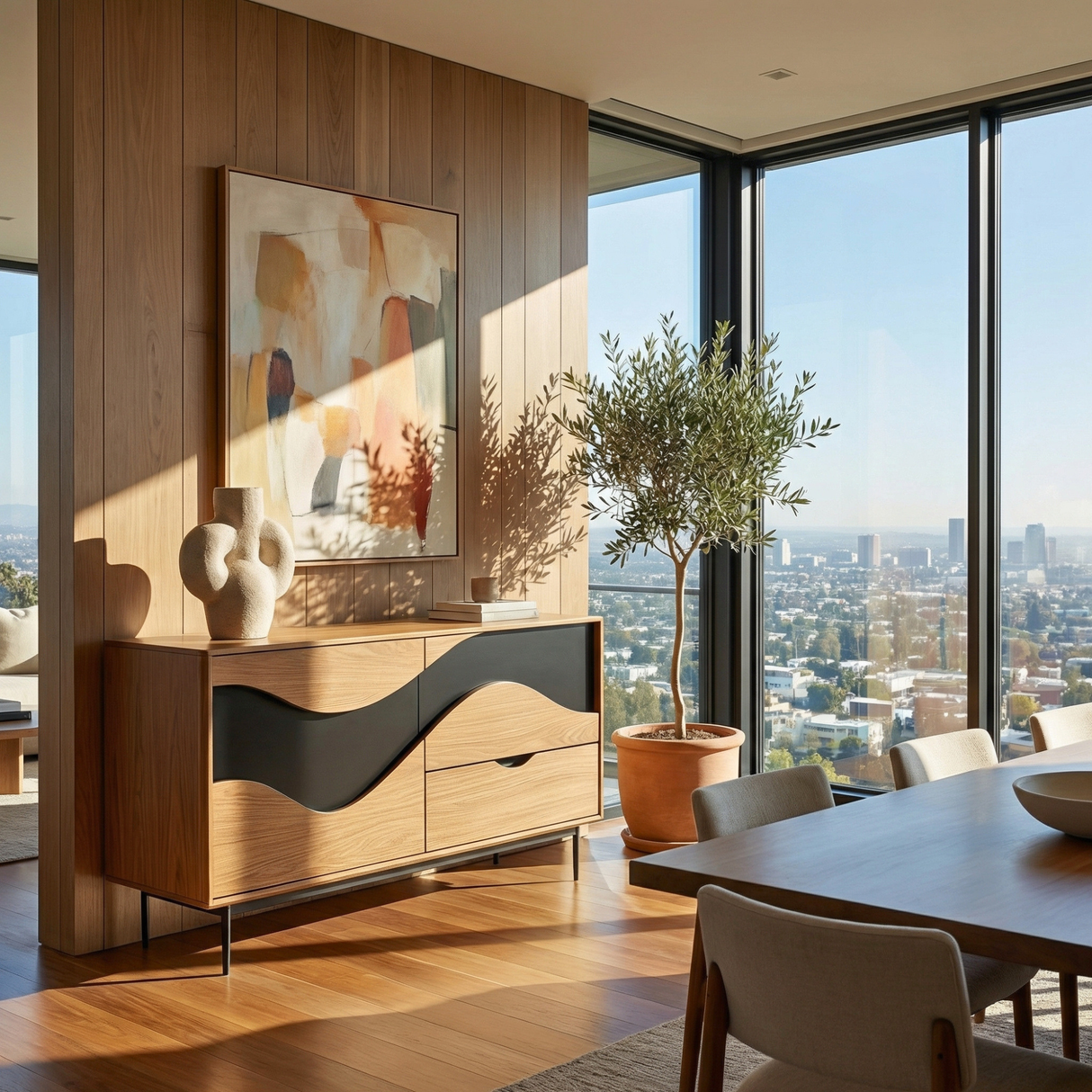 Wave Front Sideboard Cabinet, Sculptural Storage Credenza for Modern Rustic Interiors