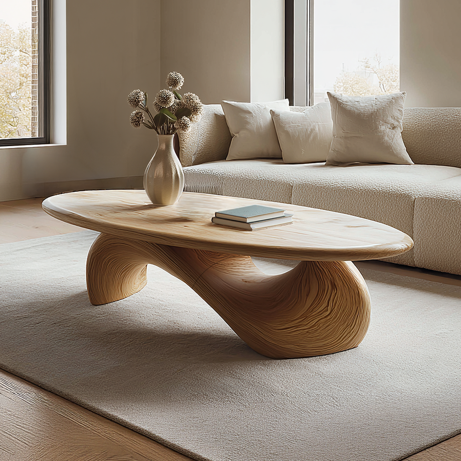 Organic Sculpted Wood Coffee Table Wave Base