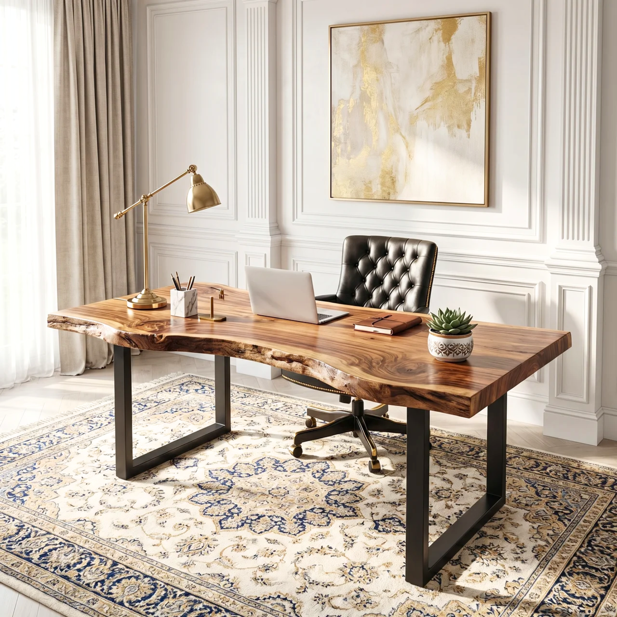 Live Edge Solid Wood Desk with Metal Legs