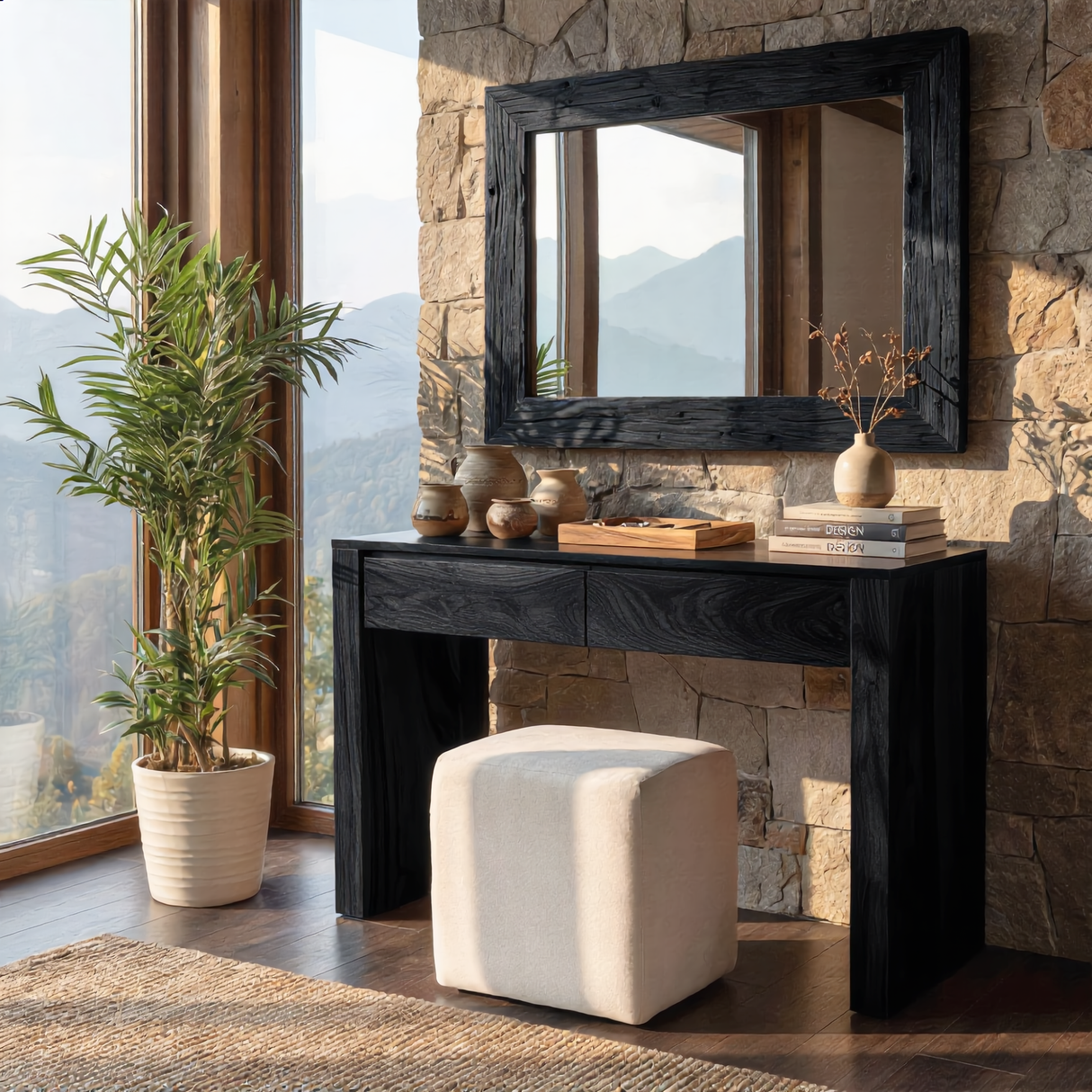 Solid Wood Vanity Table with Dual Drawers for Modern Bedroom
