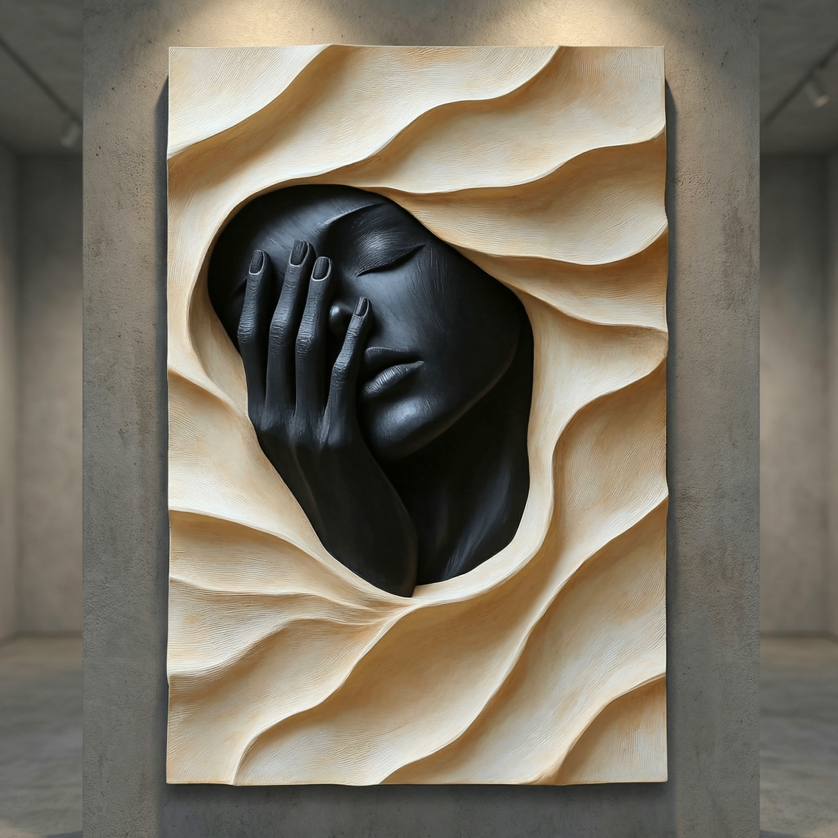 Handcrafted Solid Wood Wall Art Panel with Abstract Portrait Relief