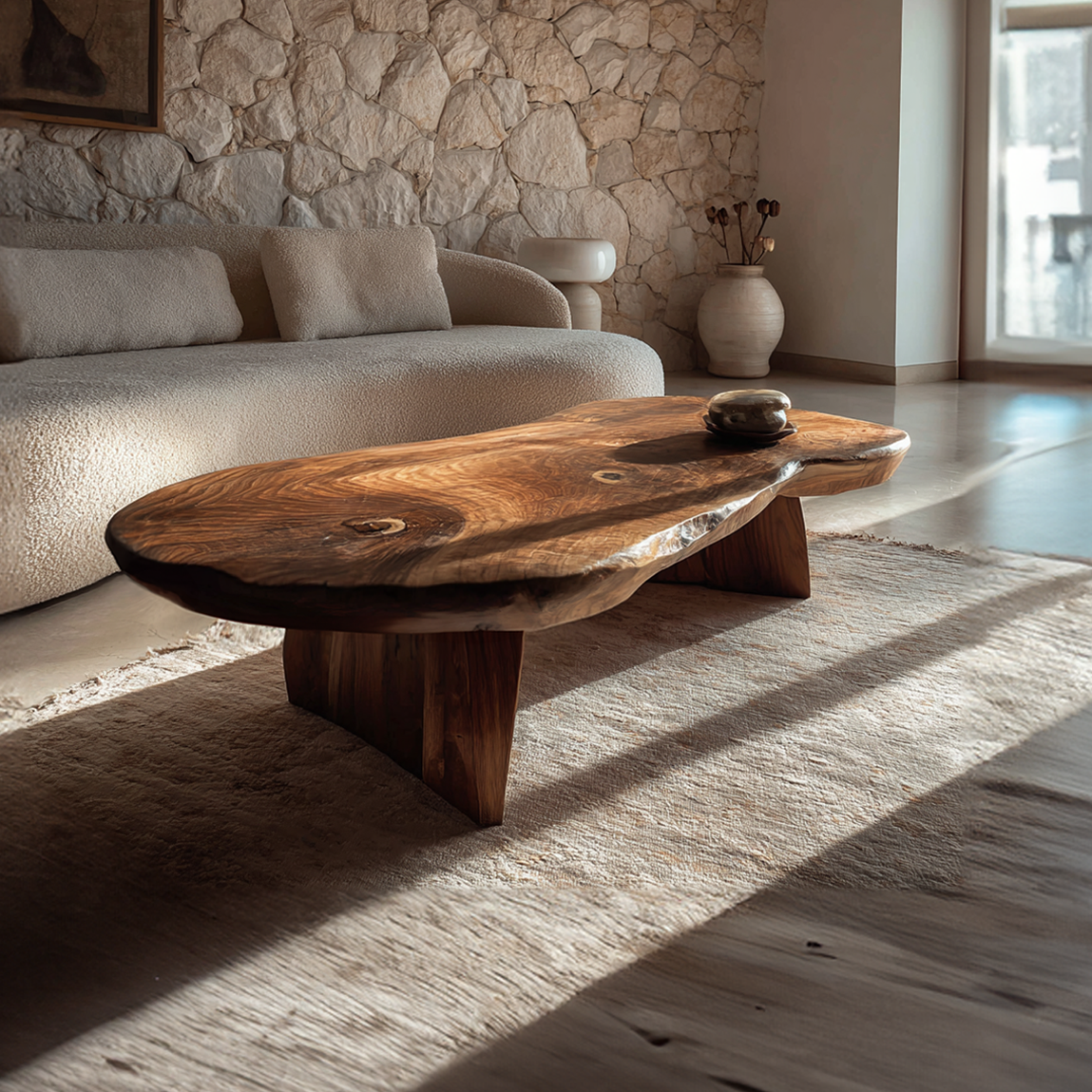 Live Edge Solid Wood Coffee Table Sculptural Slab