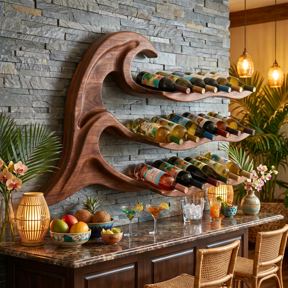 Modern Organic Solid Wood Wine Rack Wall Shelf
