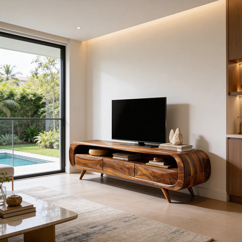 Organic Modern Solid Wood Media Console with Rounded Edges