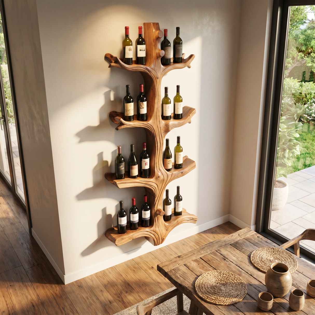 Organic Tree Wine Rack Handmade Solid Wood Wall Mounted Wine Bottle Holder