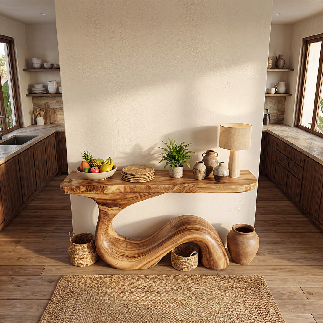 Organic Wave Solid Wood Console Table – Sculptural Statement Design