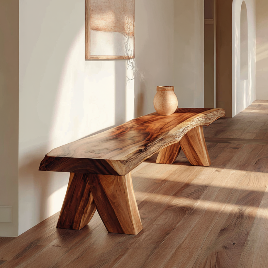 Handcrafted Live Edge Wood Bench Organic Modern Entryway Seating