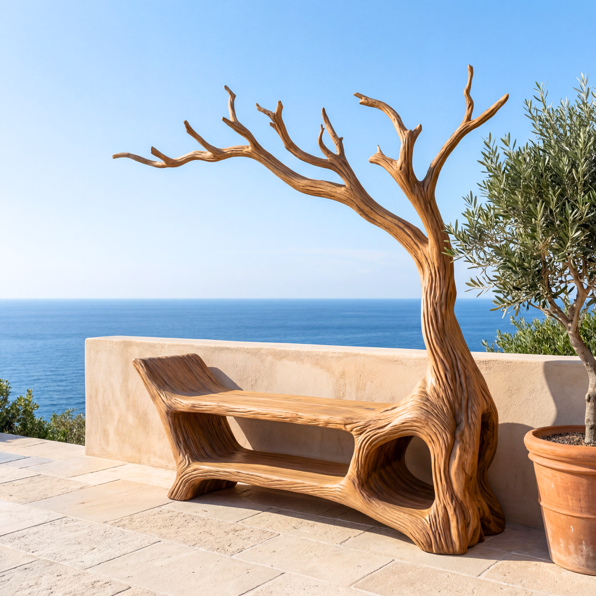 Handmade Organic Tree Branch Wooden Bench