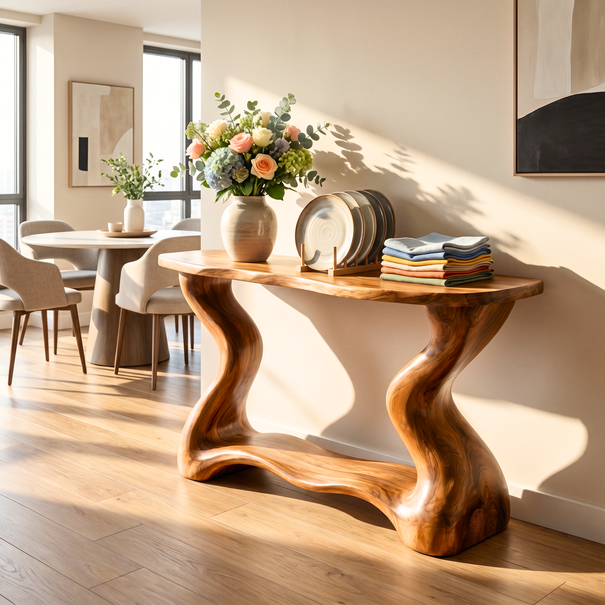 Handmade Wooden Console Table Organic Sculptural Entryway Shelf