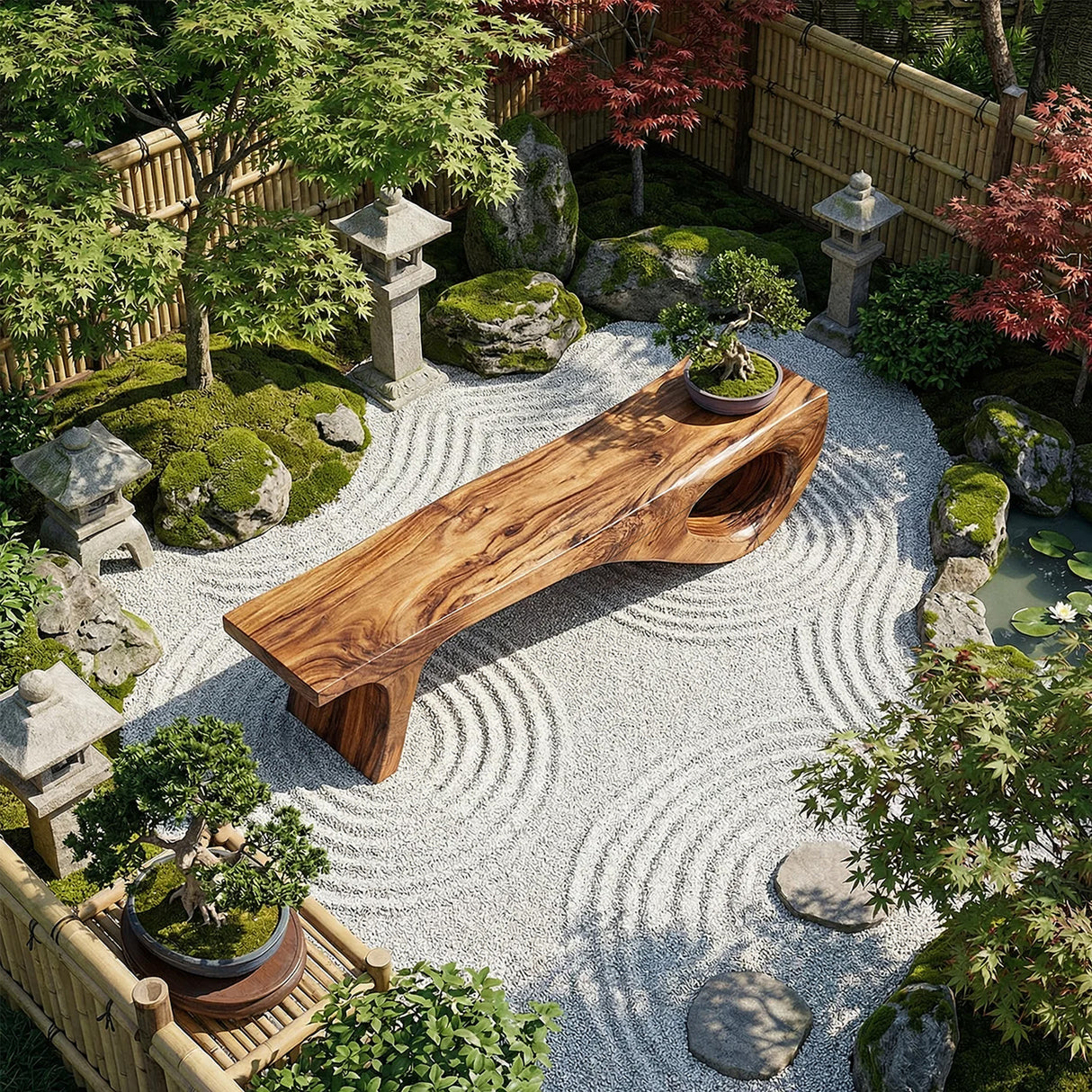 Natural Solid Wood Sculptural Bench for Modern Minimalist Interiors