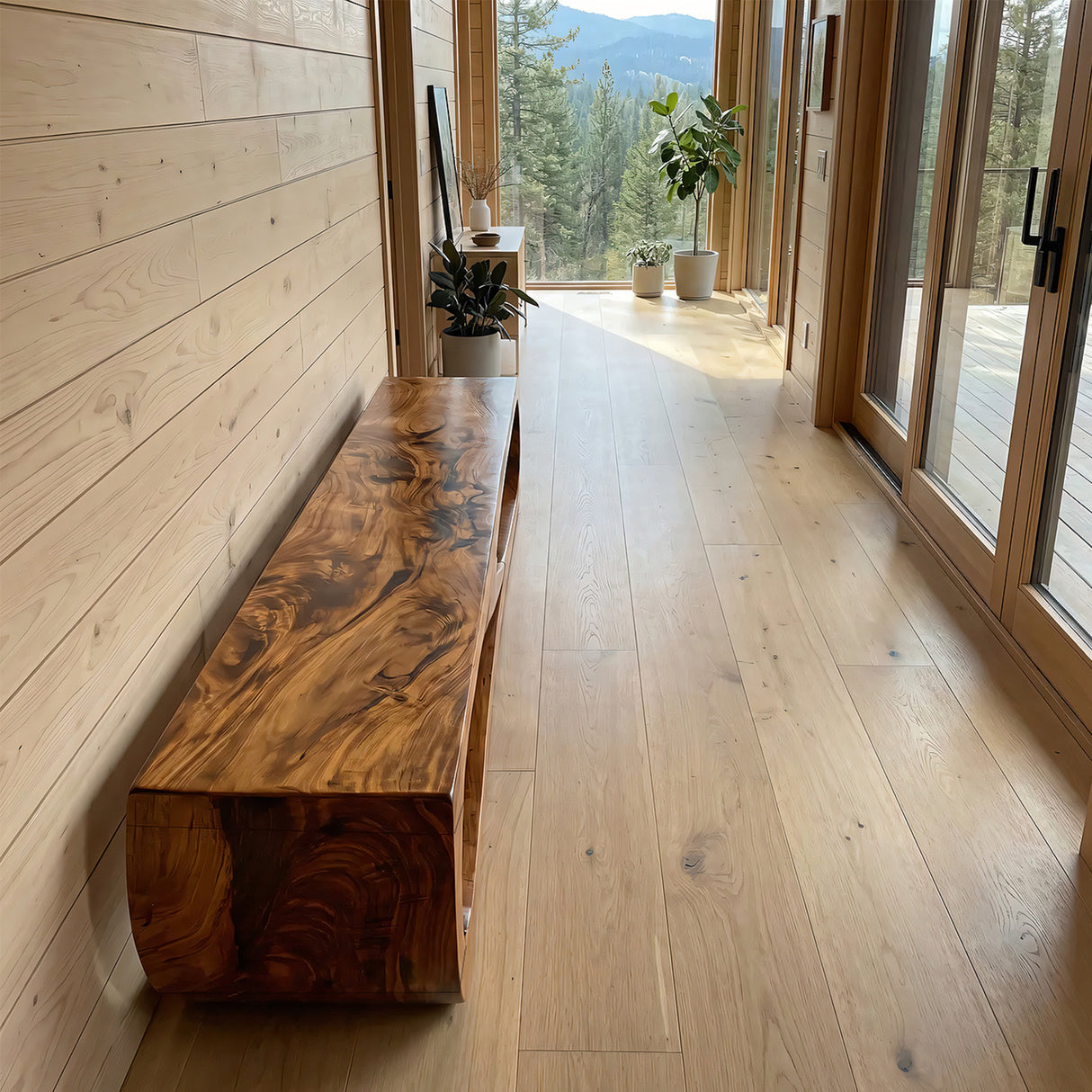 Modern Sculptural Solid Wood Bench Organic Minimalist Handmade Seating