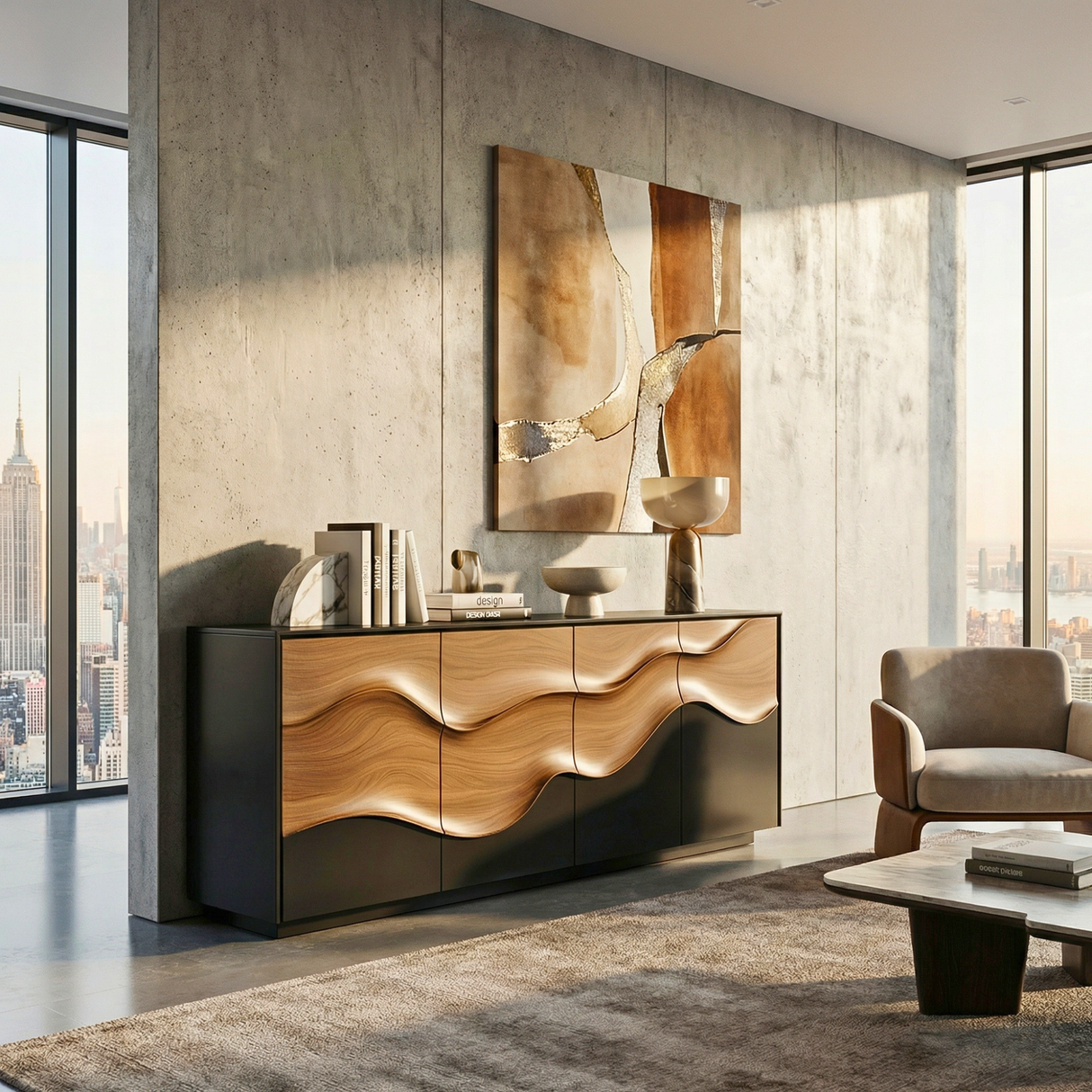 Wave Front Sideboard Cabinet for Contemporary Interiors