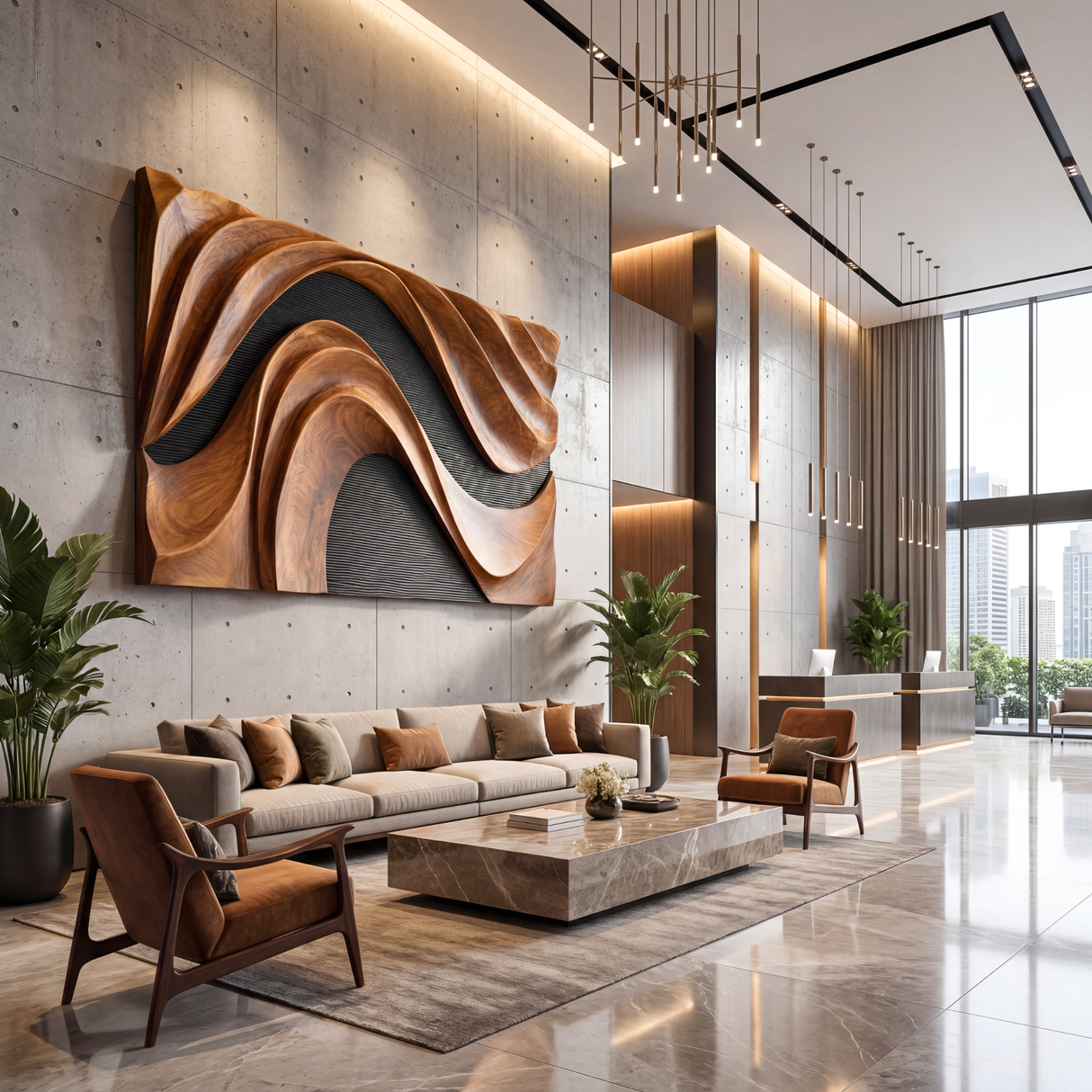 Handmade Abstract Wooden Wave Wall Art Panel Modern Organic Sculpture Decor