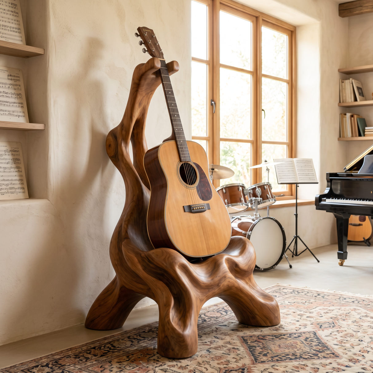 Organic Sculptural Guitar Stand Handmade Wooden Guitar Holder