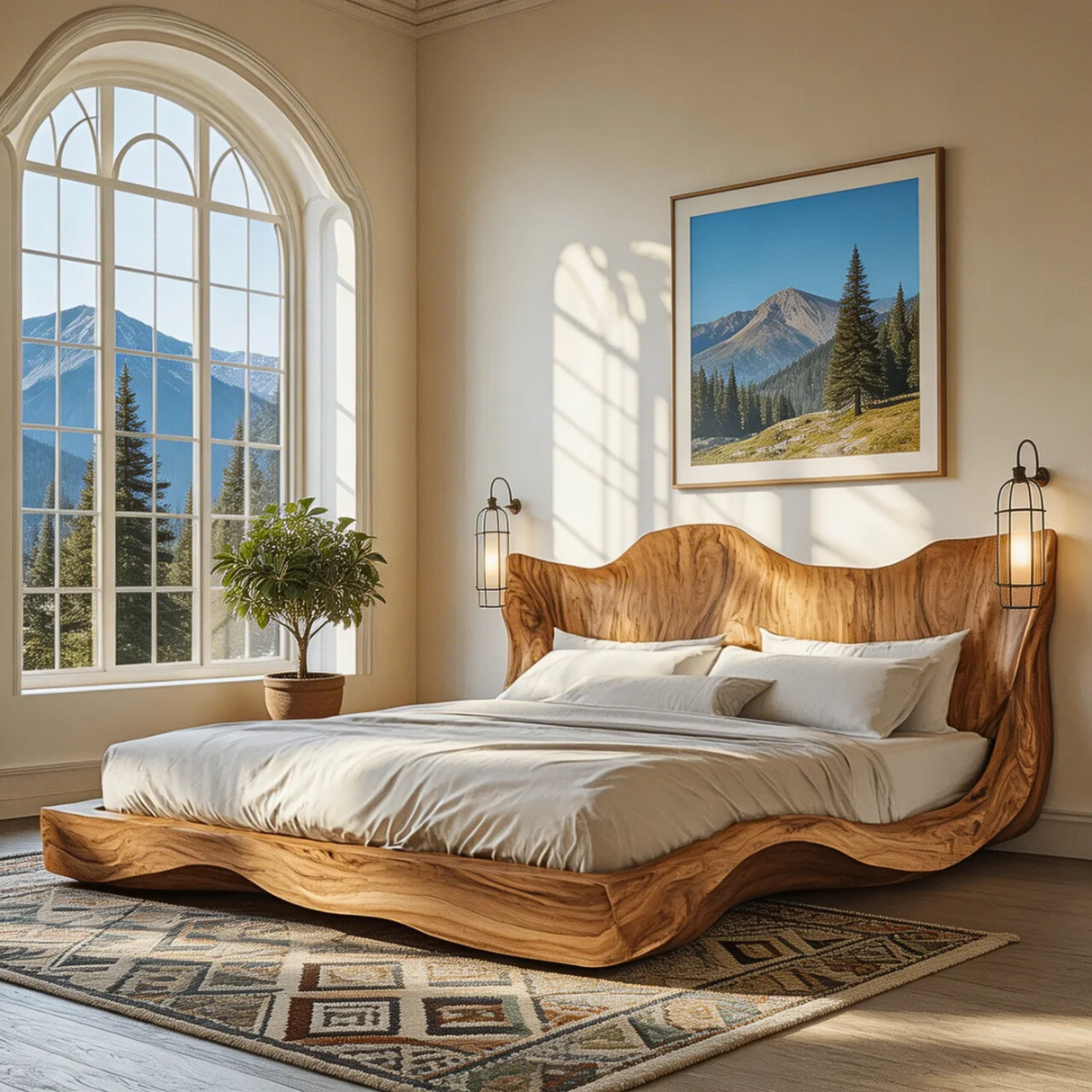 Sculptural Wood Bed with Flowing Organic Silhouette for Modern Interiors