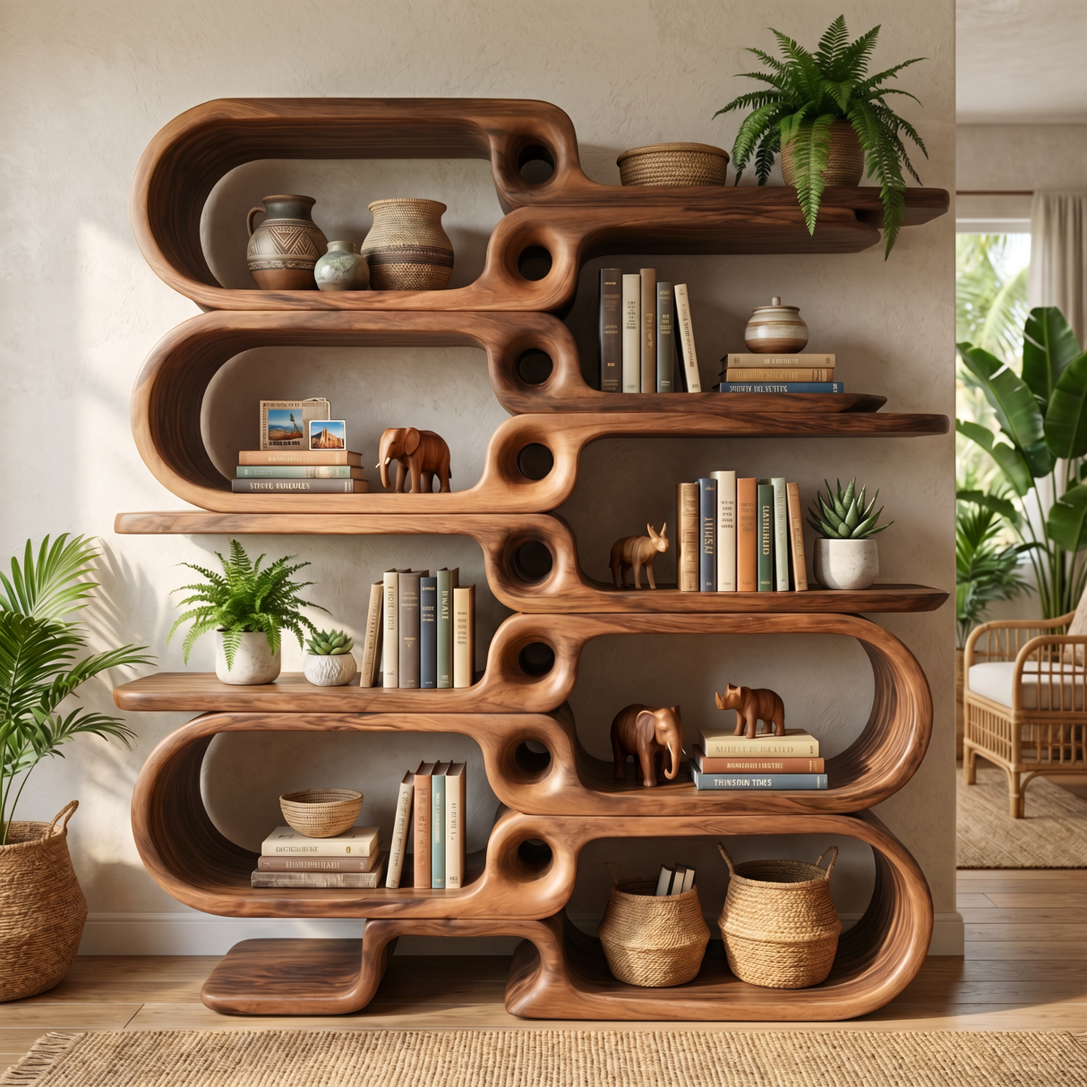 Sculptural Bookshelf Design Handmade Organic Modern Display Shelf Contemporary Storage Unit