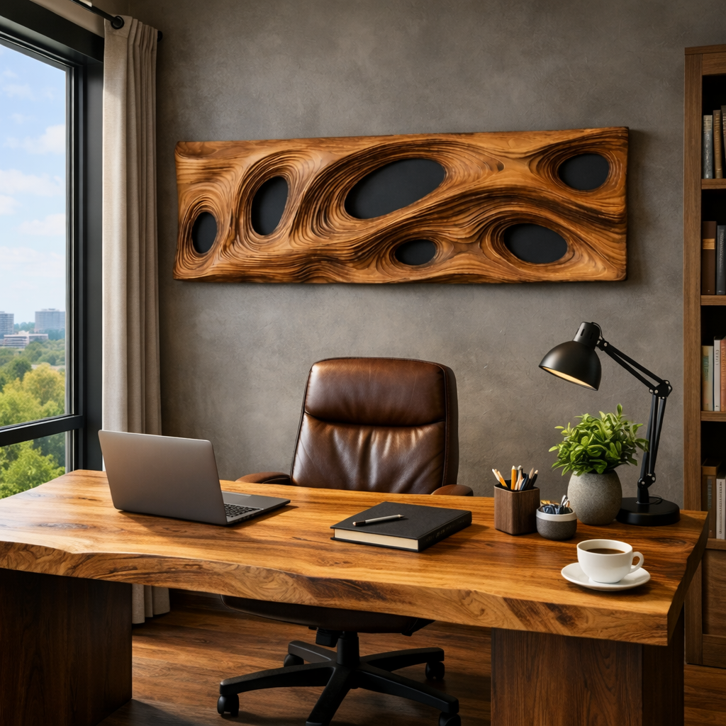 Solid Wood Openwork Wave Panel Wall Sculpture for Modern Interiors