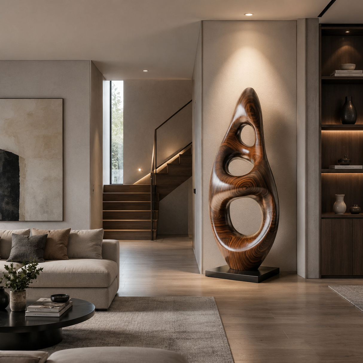 Ethereal Aperture Solid Wood Abstract Sculpture for Living Room