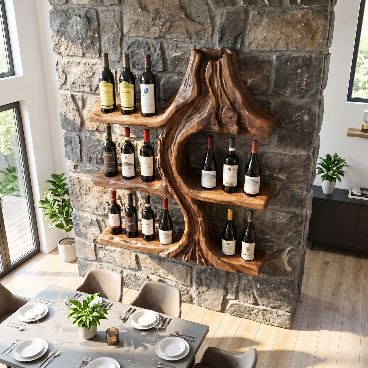 Volcanic Inspired Solid Wood Wine Rack Wall Shelf