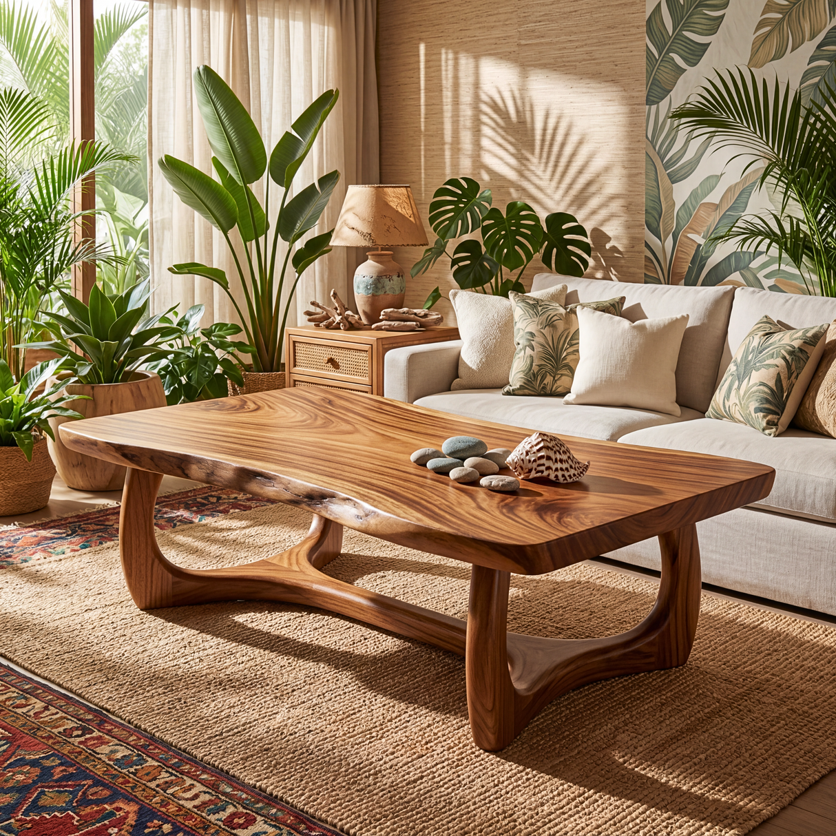 Organic Solid Wood Coffee Table with Natural Edge Detail