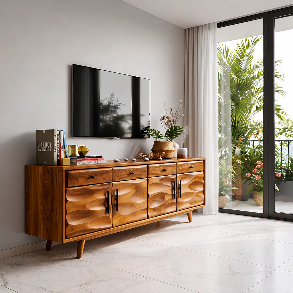 Solid Wood Sculpted Media Console for Modern Living