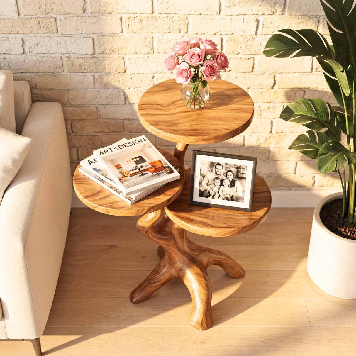 Organic Spa Side Table Handmade Tree Root Display Stand
