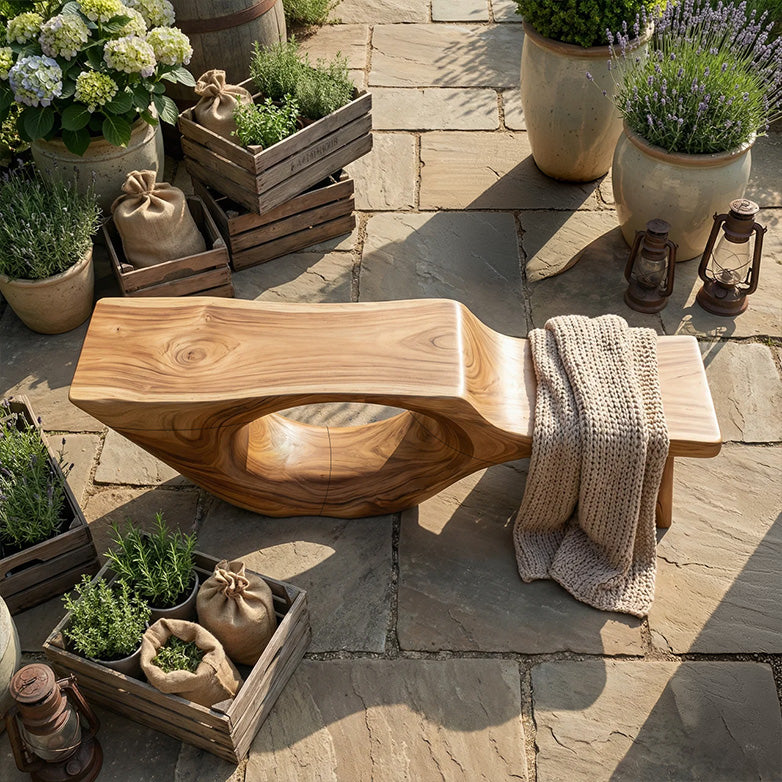 Organic Sculptural Solid Wood Bench for Modern Living Spaces