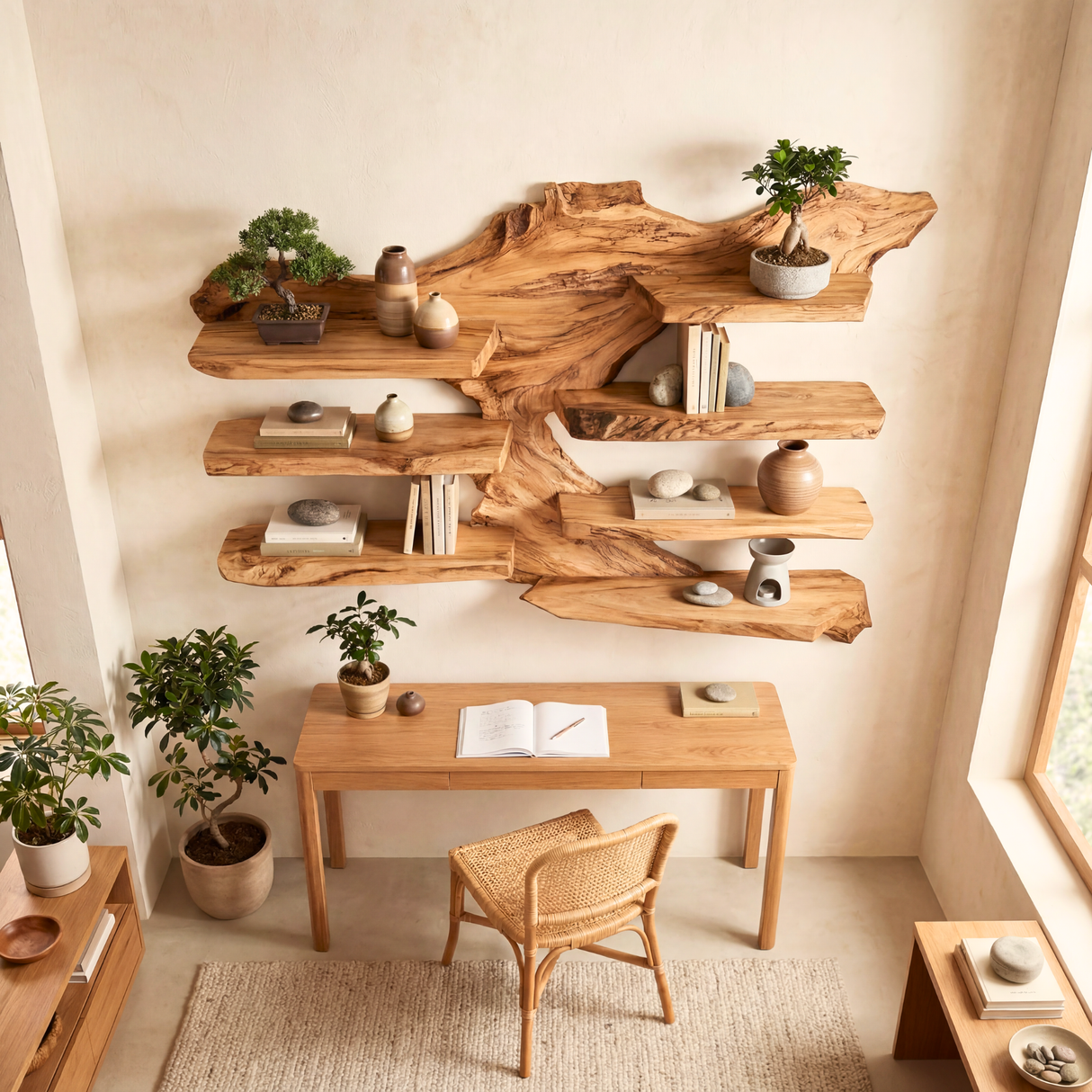 Rustic Live Edge Wooden Wall Shelf Handmade Floating Solid Wood Display Shelving
