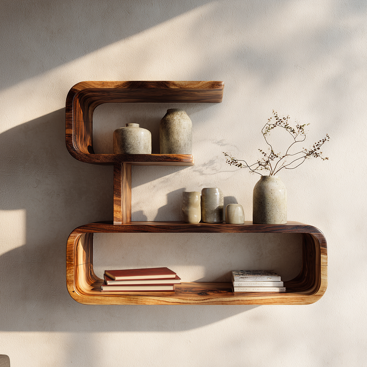 Modern Solid Wood Geometric Wall Shelf with Rounded Edges