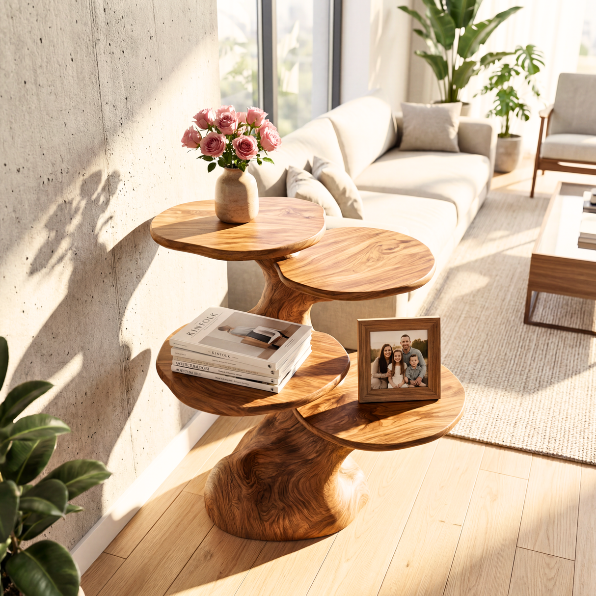 Freeform Tiered Side Table Handmade Sculptural Accent Shelf