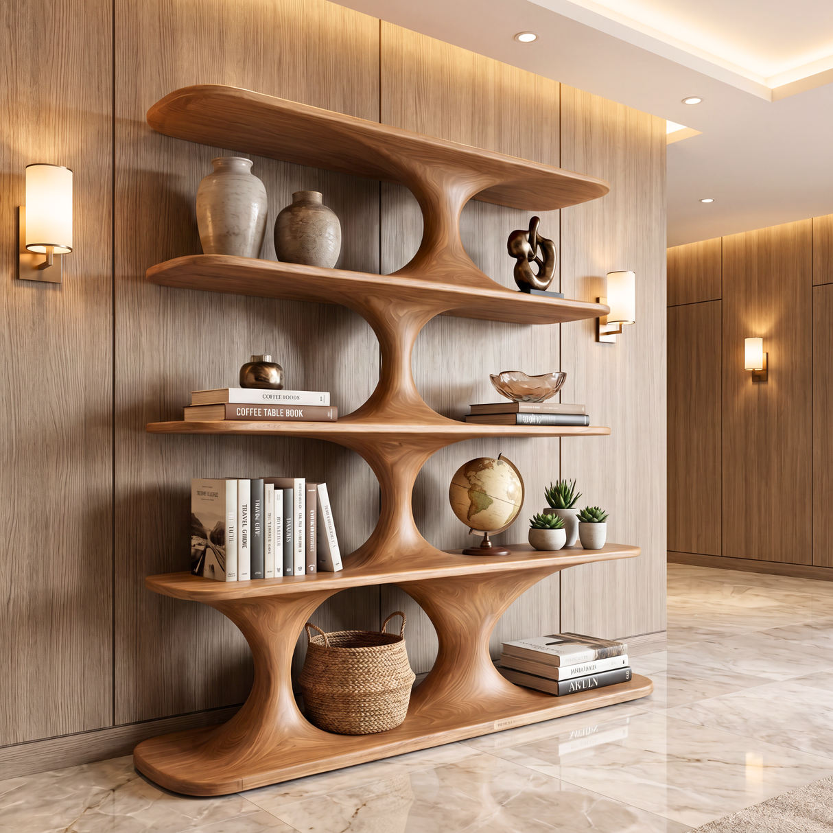 Sculptural Wood Shelving Modern Organic Bookshelf Handmade Contemporary Display Storage Unit