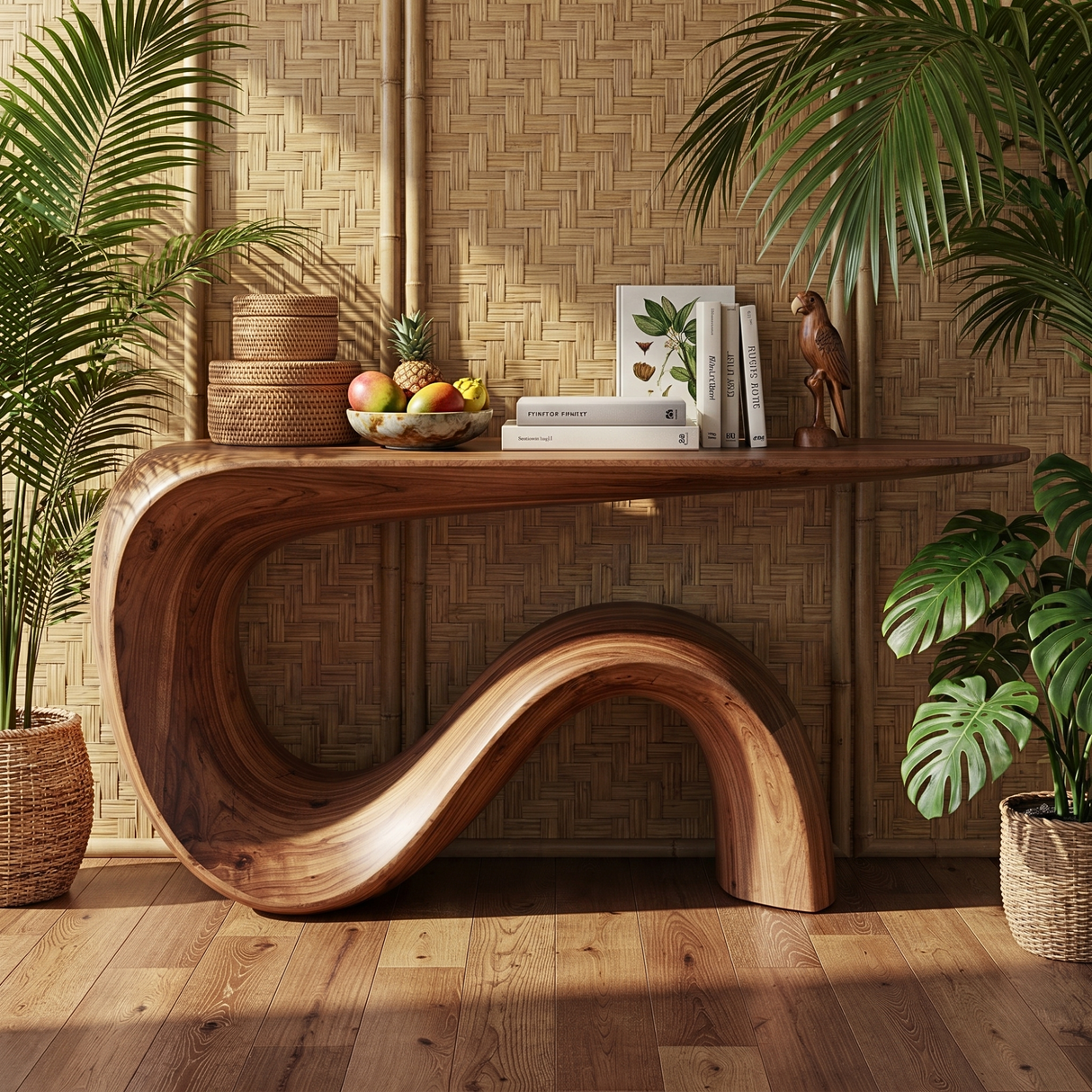 Solid Wood Console Table with Flowing S Curve Base