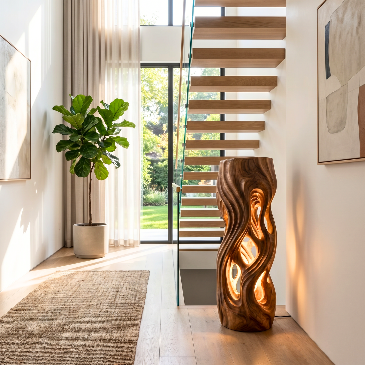 Wavescape Wood Table Lamp with Organic Cutouts