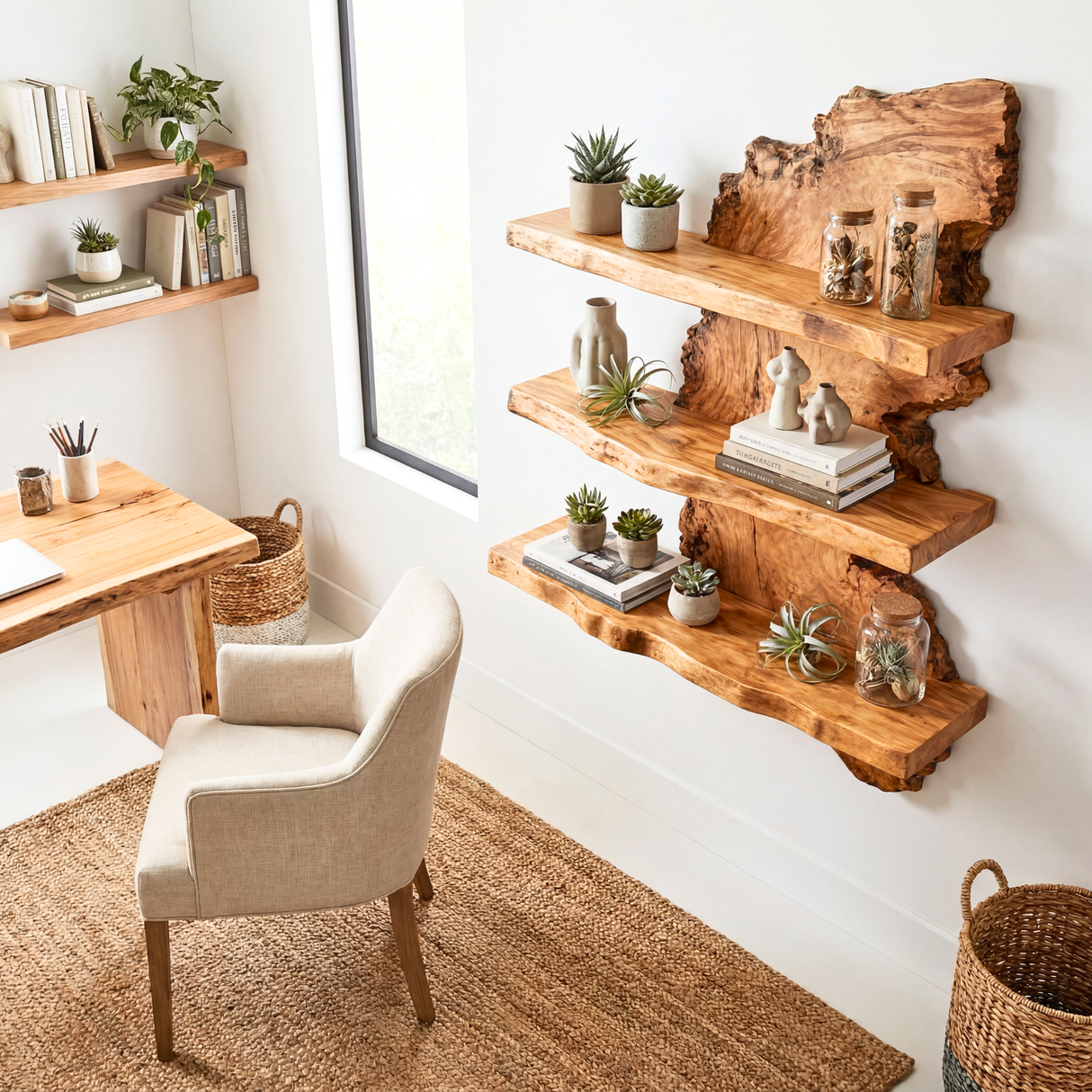 Live Edge Wooden Wall Shelf Handmade Floating Solid Wood