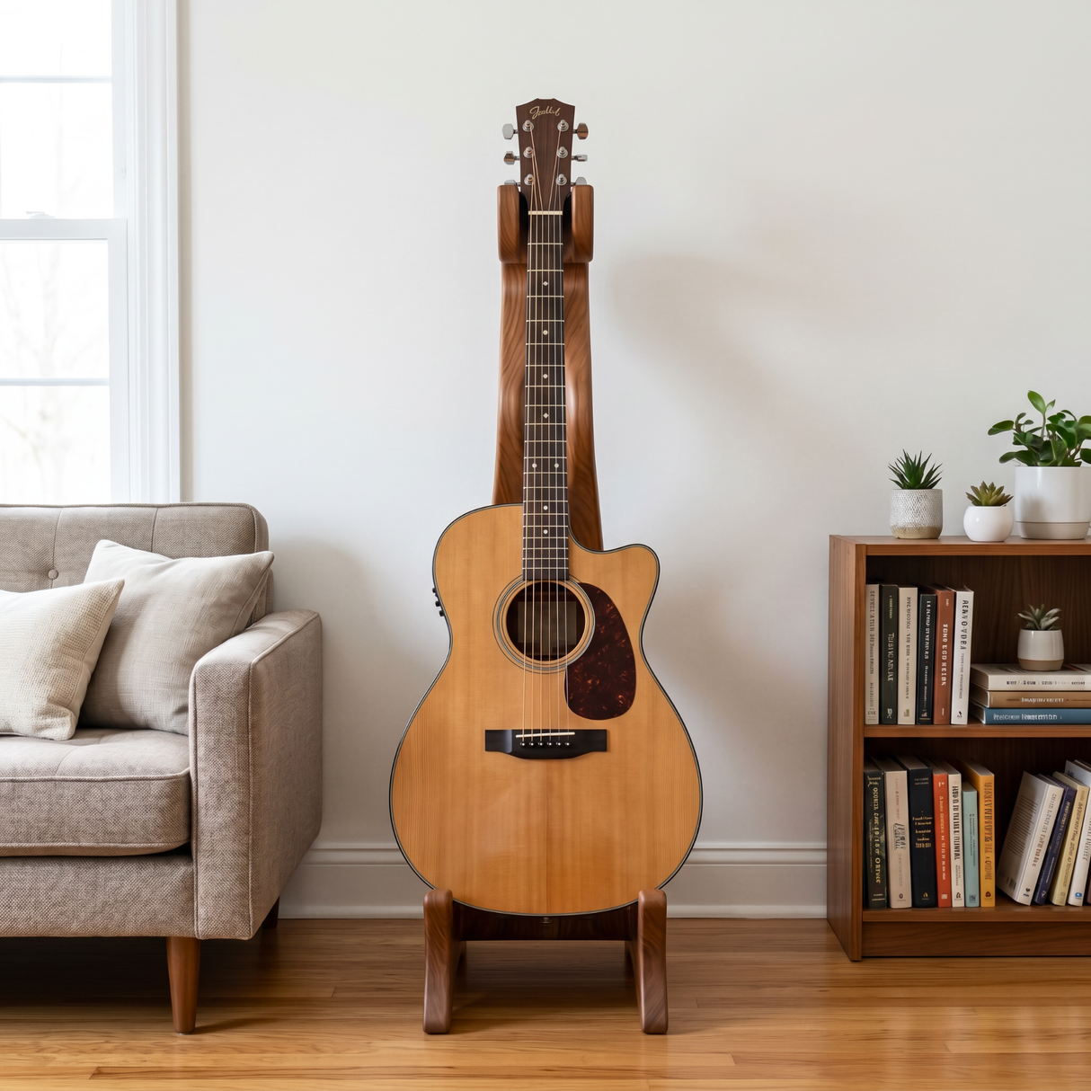Sculptural Guitar Stand Handmade Wooden Guitar Holder Modern Artistic Floor Stand