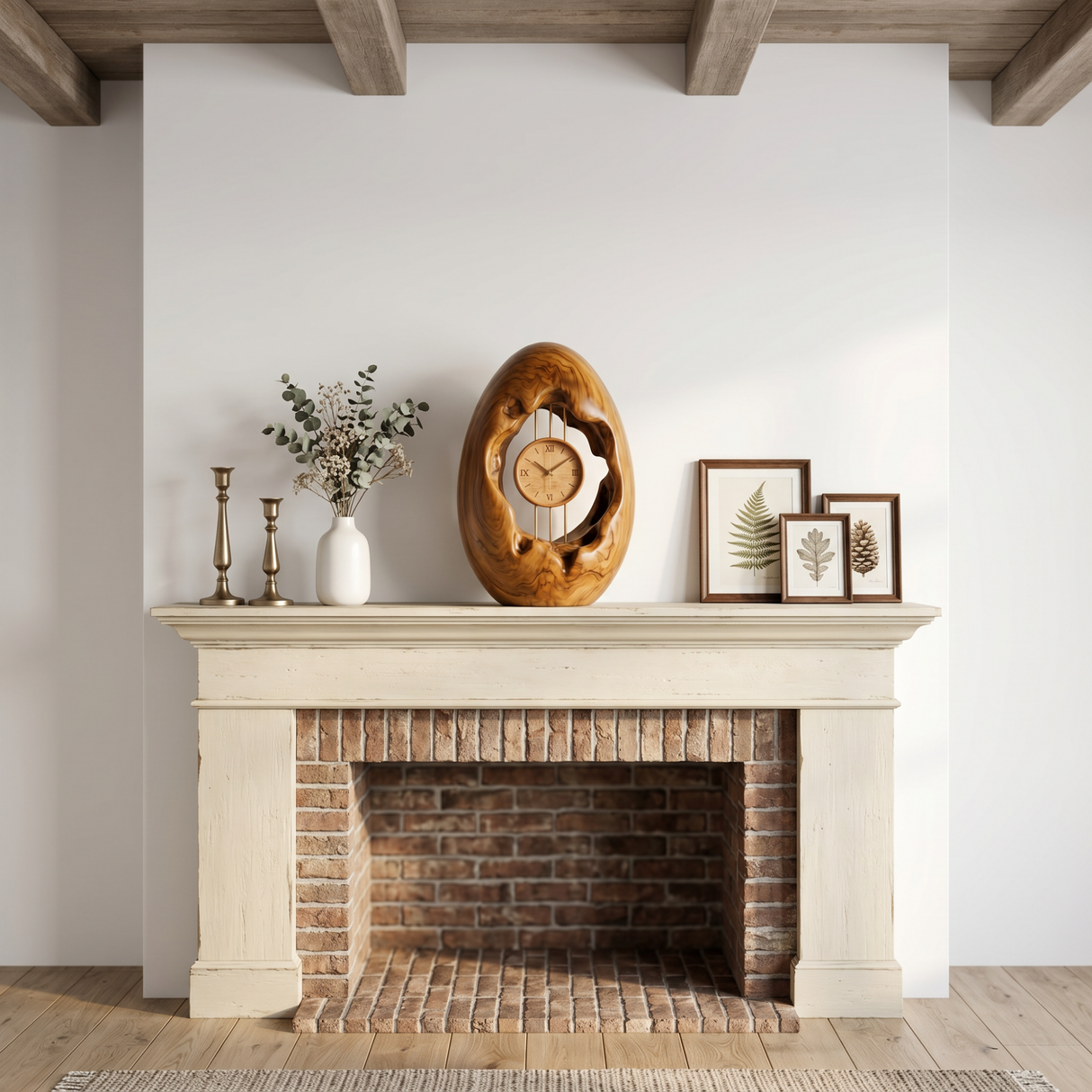 Solid Wood Oval Table Clock with Hollow Sculptural Frame