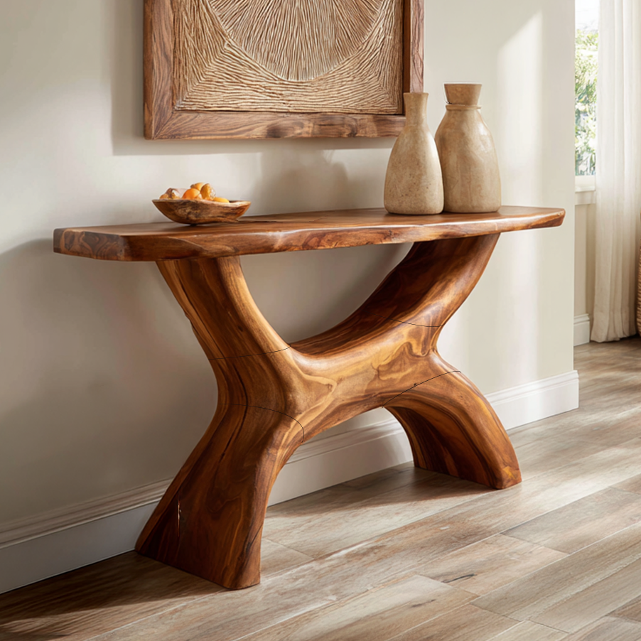 Solid Wood Sculptural Console Table for Organic Modern Entryway