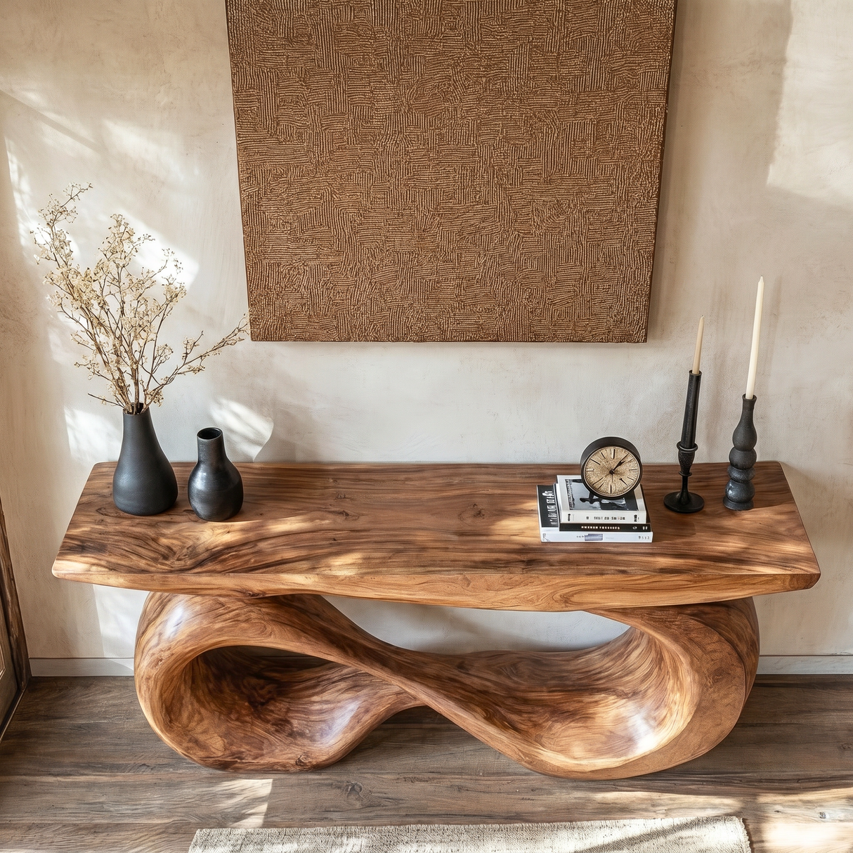Console Table Solid Wood with Double Infinity Loop Base for Entryway Decor