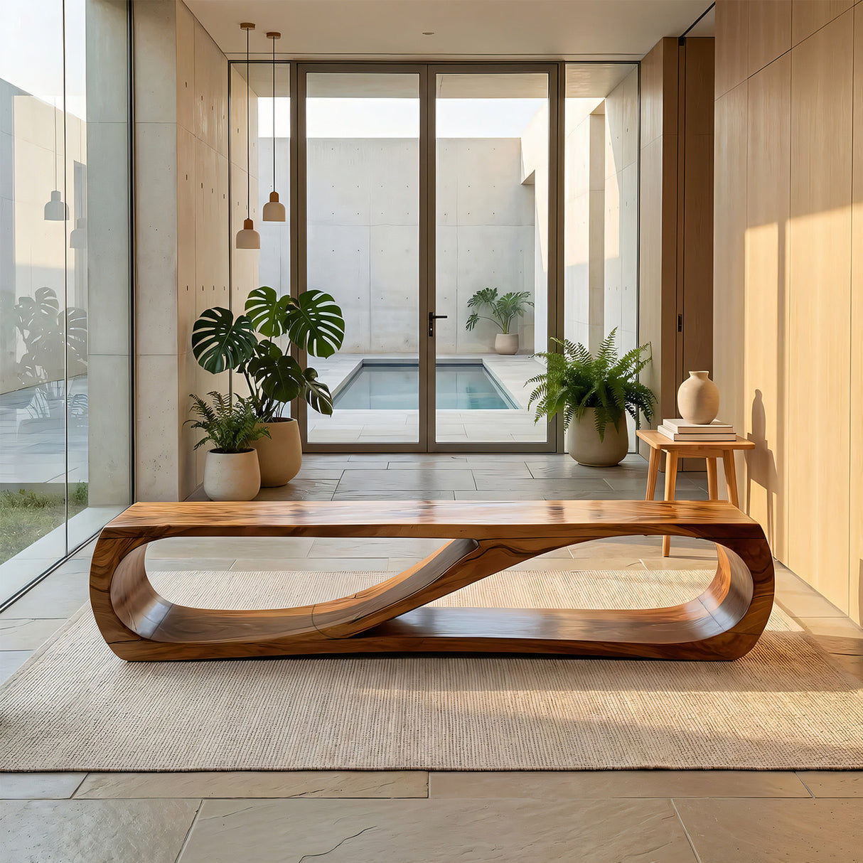 Modern Sculptural Solid Wood Bench Organic Minimalist Handmade Seating