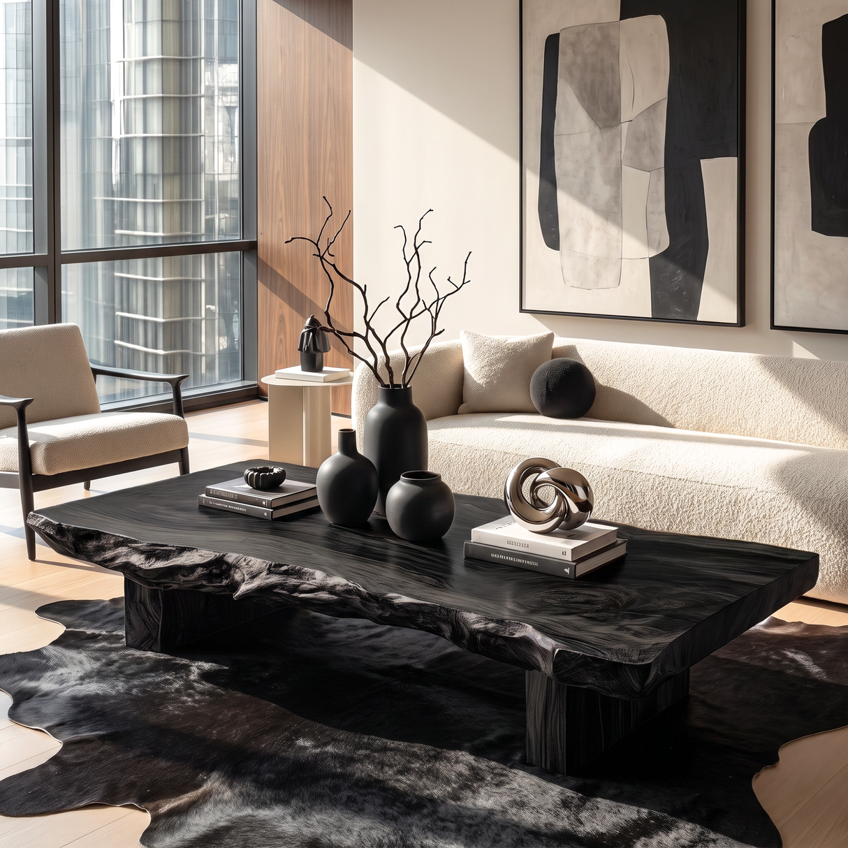 Coffee Table Solid Wood with Thick Live Edge Slab Top for Living Room