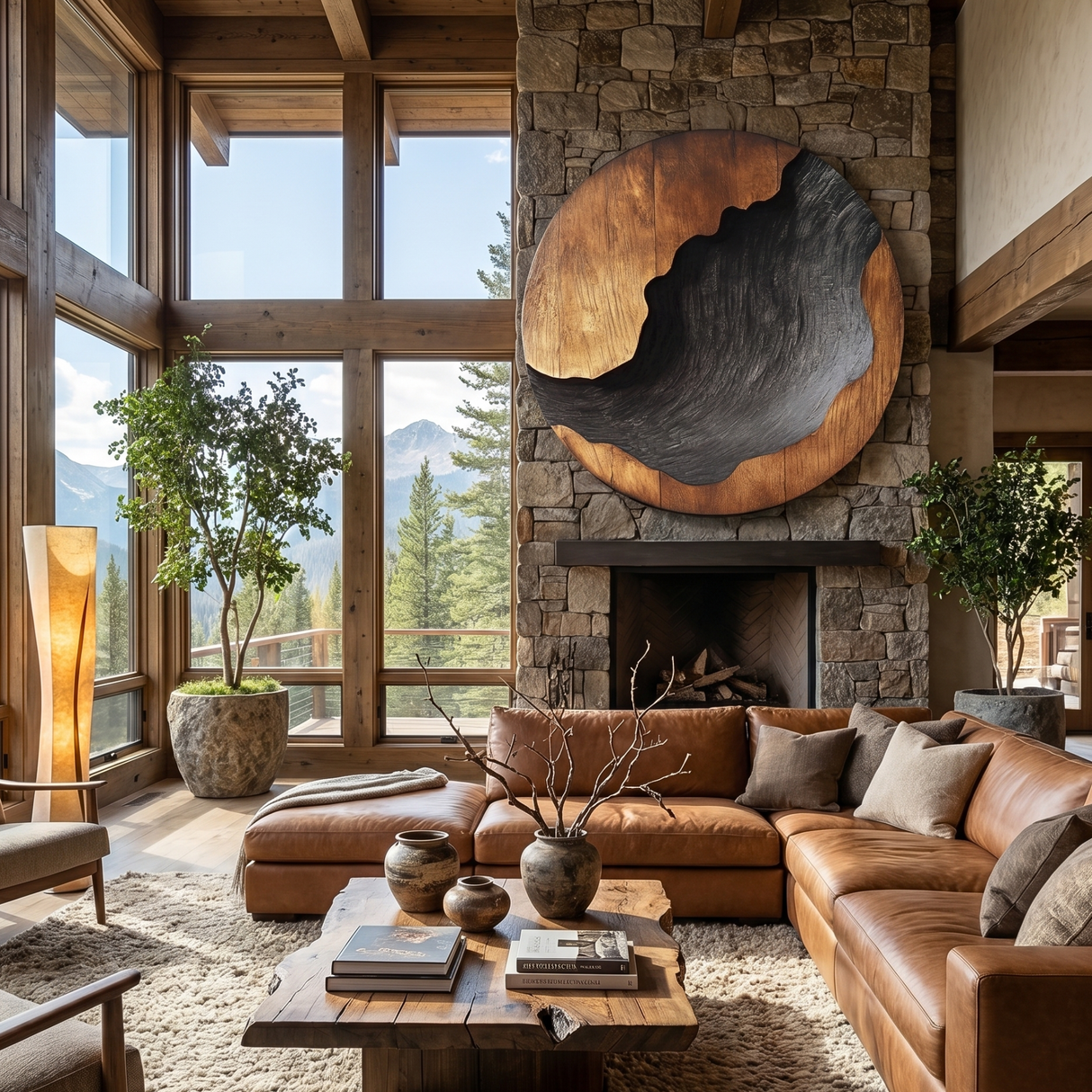 Oval Solid Wood Wall Sculpture with Dark Textured Relief and Natural Grain Contrast